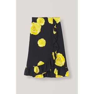 Ganni Black and Yellow Floral Midi Skirt